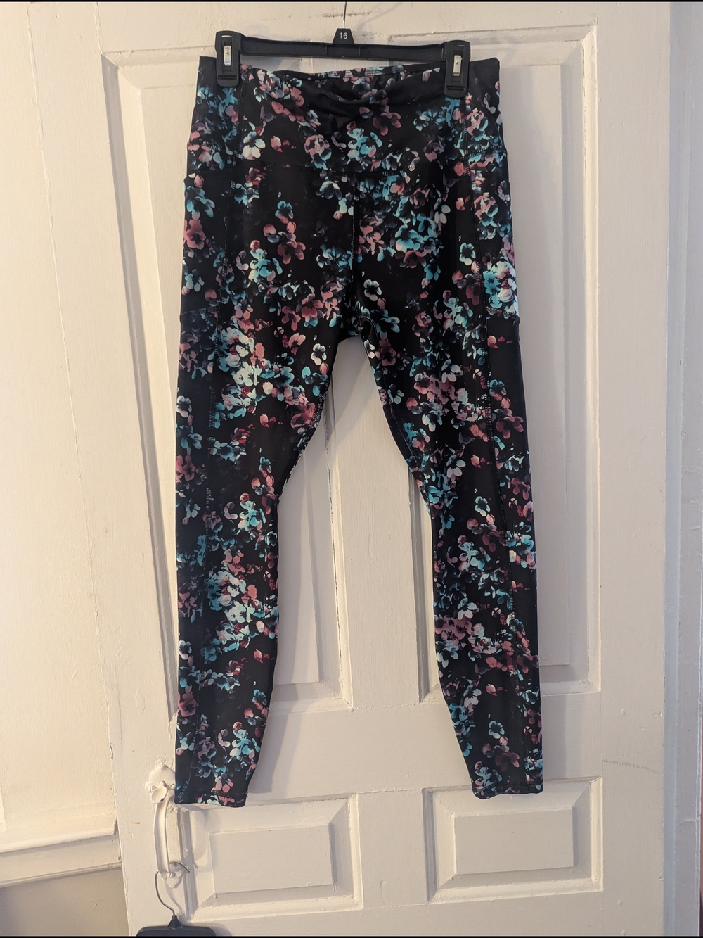 Avia Black Floral Print Leggings with Pink & Teal